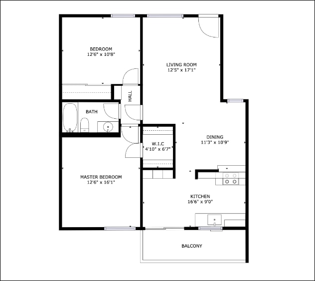 2BR, 1BA - 920SF - Floorplan - Newport Village Apartments