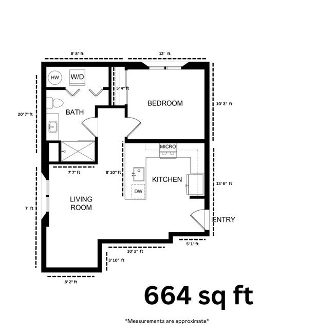 Cholla 664 sq ft dimensions - Culdesac Tempe
