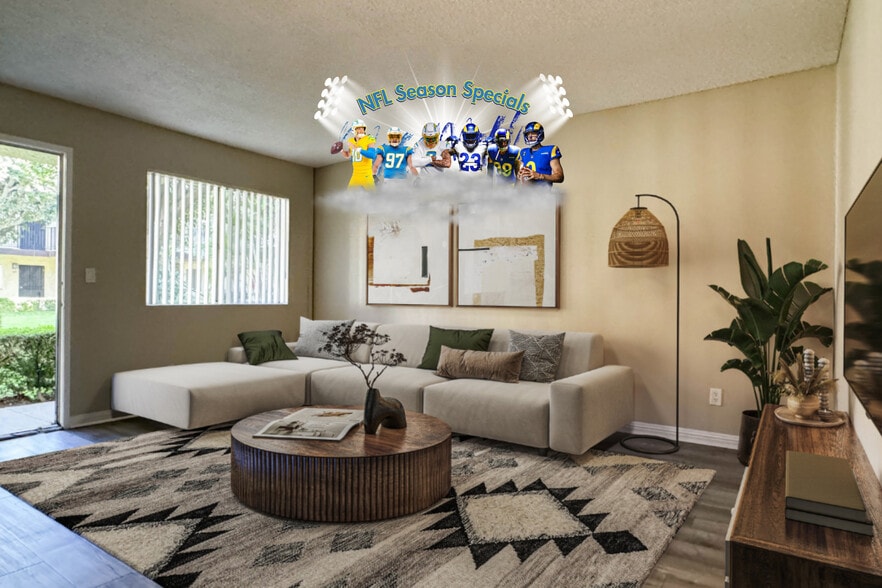1 BR, 1 BA - Living Room - Orange Terrace Apartments