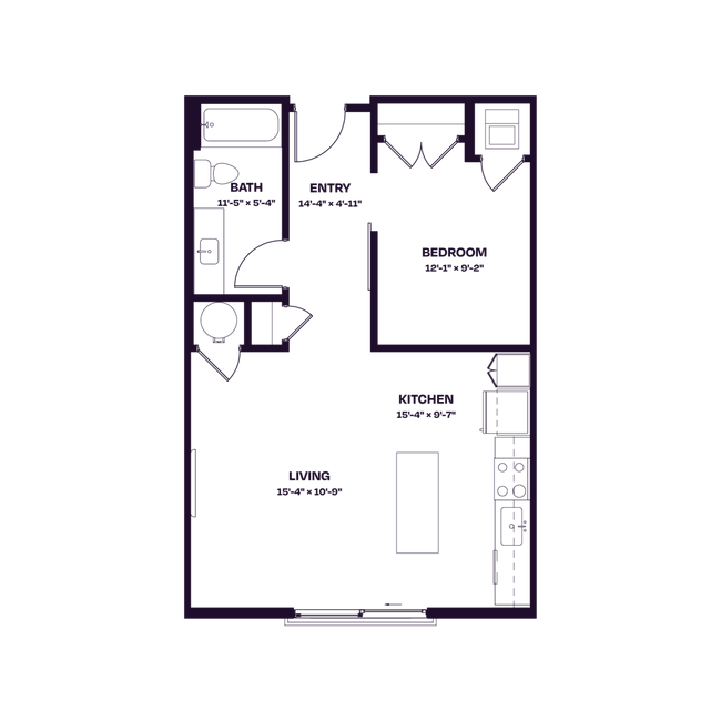Oberon S3 One Bedroom Floor Plan - Oberon