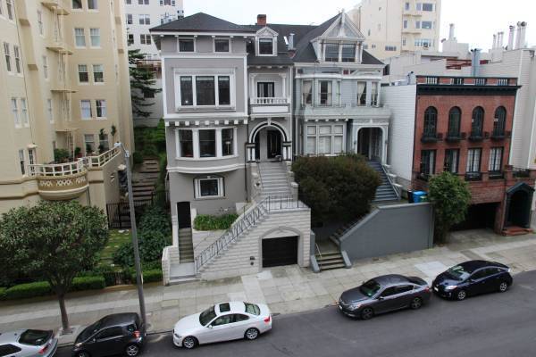 Living Room View of the Pacific Heights Victorians - 2140 Pacific Ave