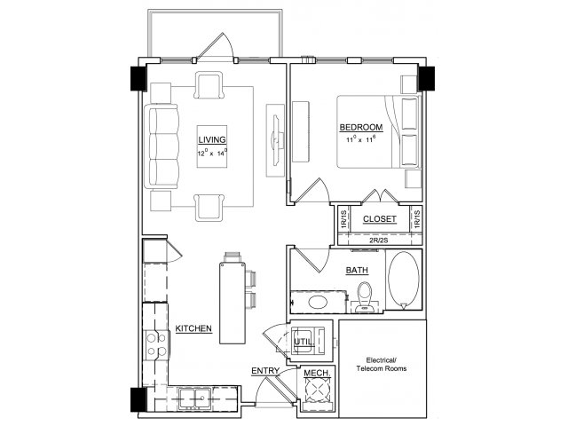 1BR FLAT - A1 - Cantabria at Turtle Creek