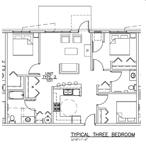 3BR/1.5BA - Bishop's Creek Family Housing Apartments