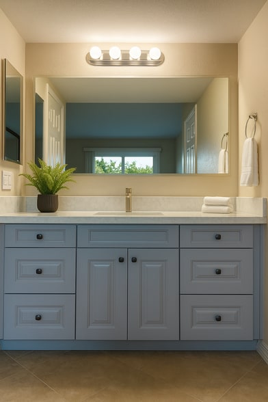 Bedroom 1 vanity (virtually staged) - 3429 Legato Ct