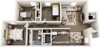 3 Bedroom Plan - Blanco Oaks Apartments