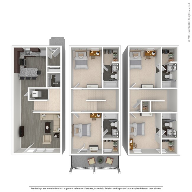 4 Bed Townhome Upper Deck 3D Floorplan - Arlington Cottages and Townhomes