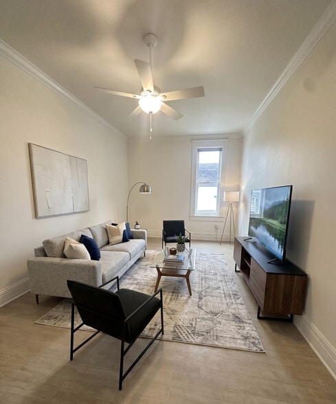 1 Bedroom Living Room - The Townhall Food Hall and Apartments