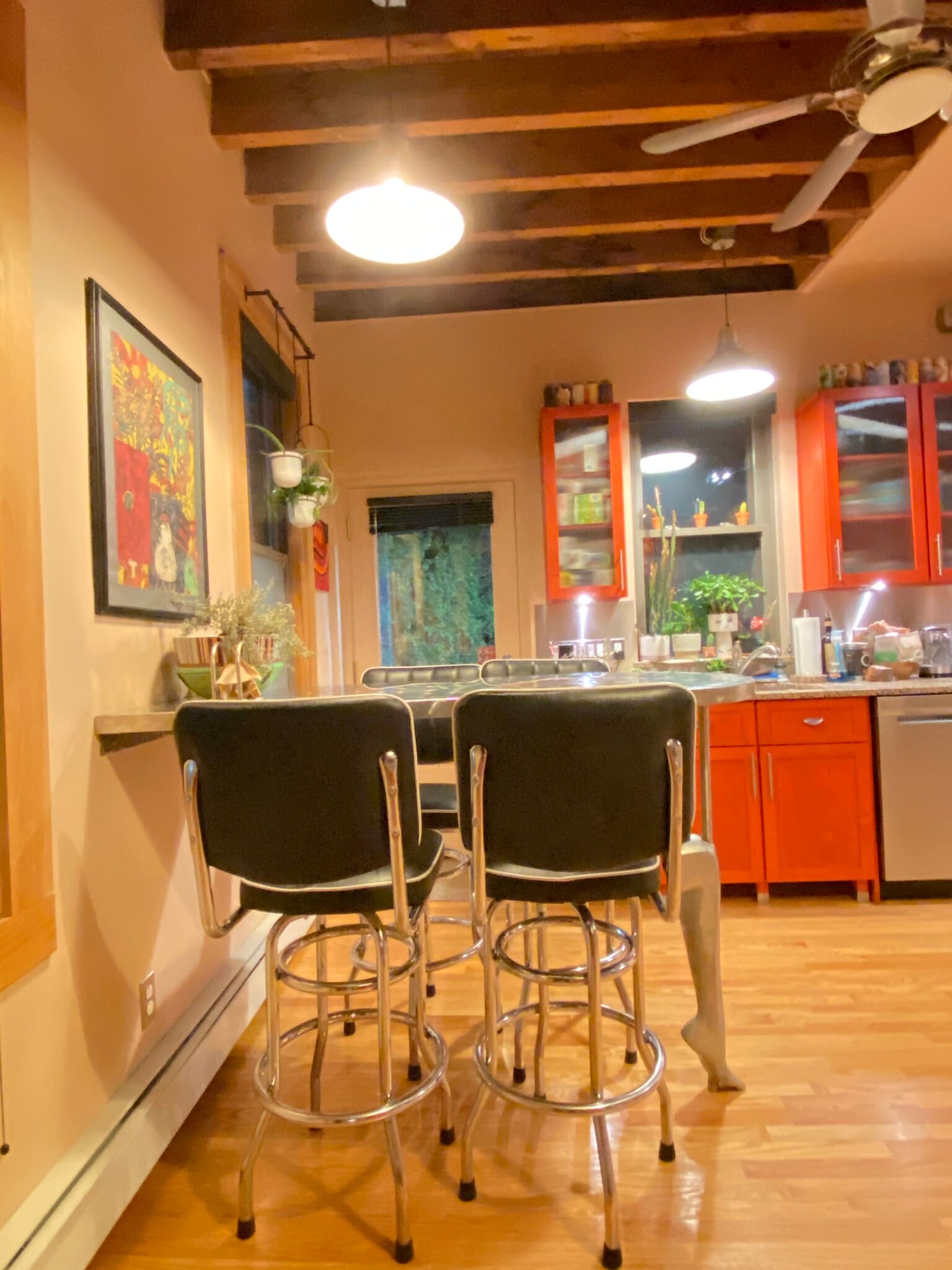 Kitchen with exposed beams with modern appliances, half bathroom attached (1st floor) - 41 Beacon St