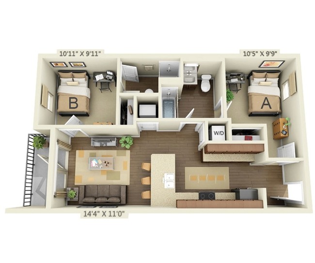 Two Bedroom - 75 Armory | Student Housing