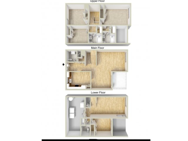 Three bedroom townhome floor plan - Fairway Park Apartments & Townhomes