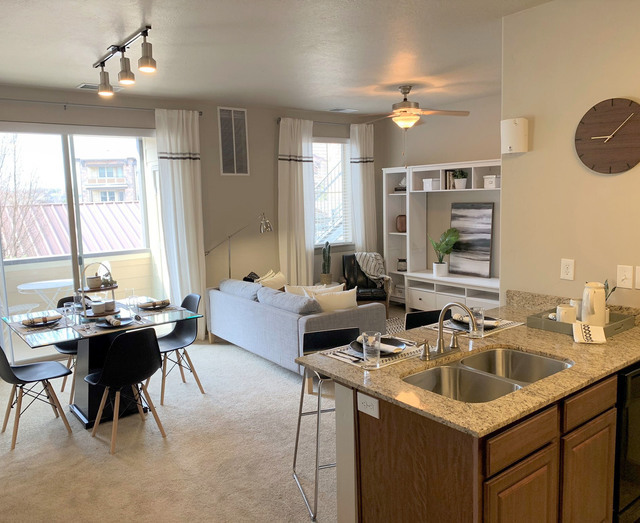 Living Room With Kitchen View - San Marino Apartments