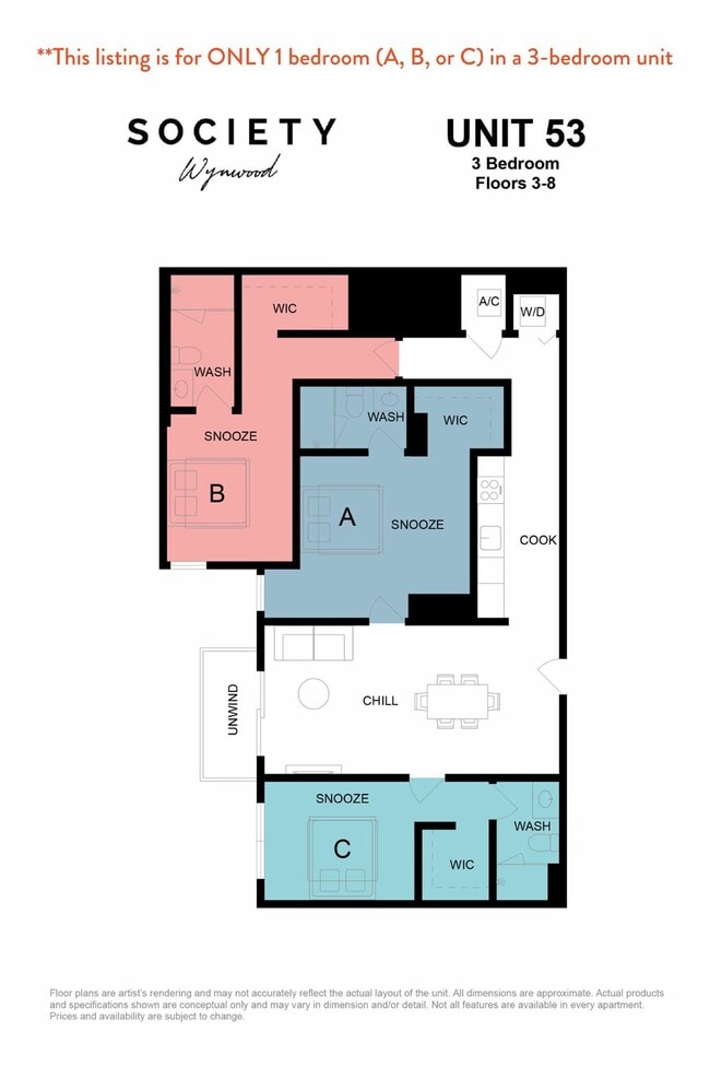 3 Bed RBB - Unit 53 - Fl 3-8 - Society Wynwood