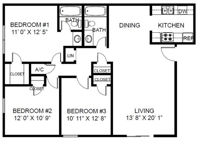 3BR/2BA - Eastgate Apartments