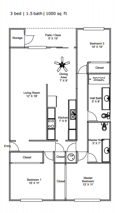 3BR/1.5BA - Hood Village Apartments