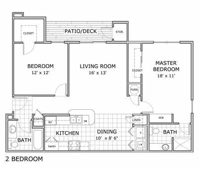 2 Bedroom Floor Plan - Cedar Place Apartments - B