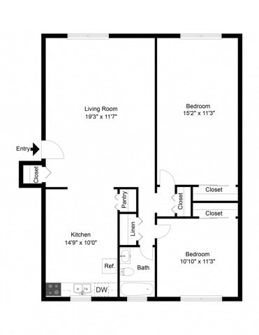 Two bedroom floor plan - Paoli Place Arms Apartments
