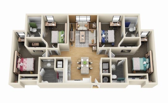 4BR/4BA - NorthView Student Apartments