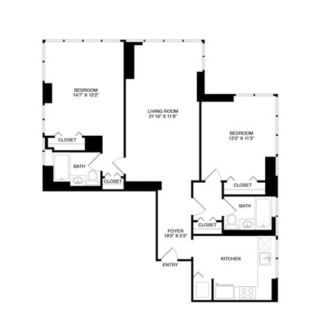 Two Bedroom Two Bath (1114 SF) - 800 Sixth Apartments