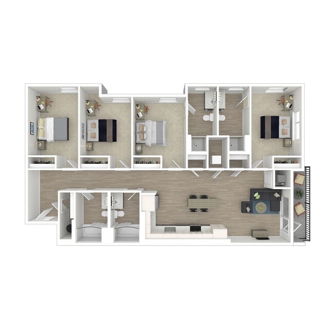 4x4 A 3D Floorplan - Ascend RVA Student Living