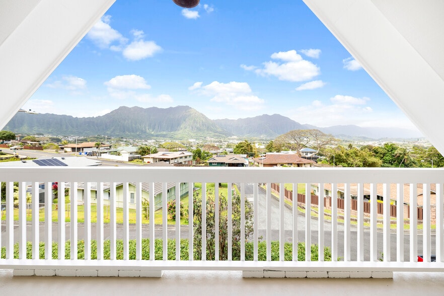 Upstairs primary bedroom's private balcony with breathtaking views. - 45-162 Neepapa Pl