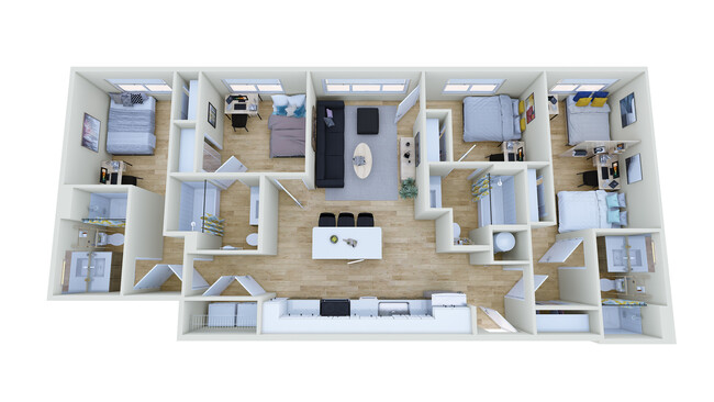 Beds A, B & C - Single | Bed D - Double - Identity Davis Student Apartments