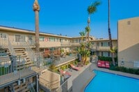 Air POV - Apartment Complex Near SoFi Stadium with Pool, BBQ Area, Gym and Parking.