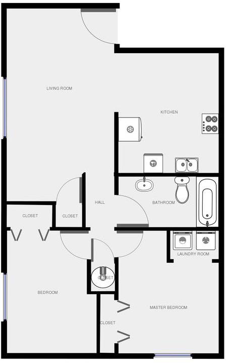 2 Bedroom Floorplan - Raspberry Court Apartments