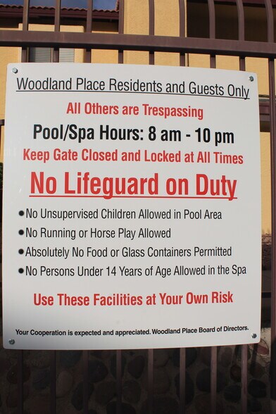 Community pool + spa rules - 2188 N Pantano Rd