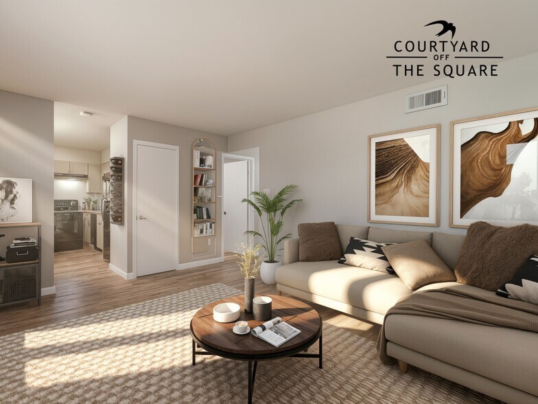 Courtyard Off The Square Renovated Living Room - Courtyard Off the Square Apartments