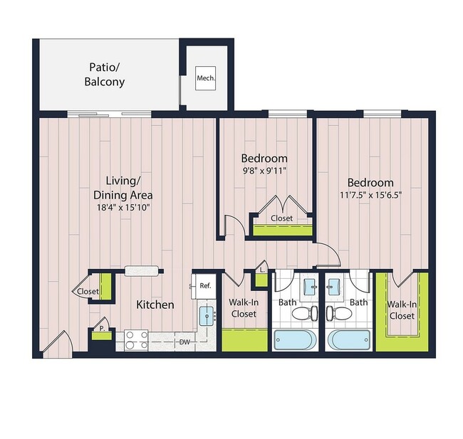 B2-60 Two Bedroom Floor Plan - Creekside Village I