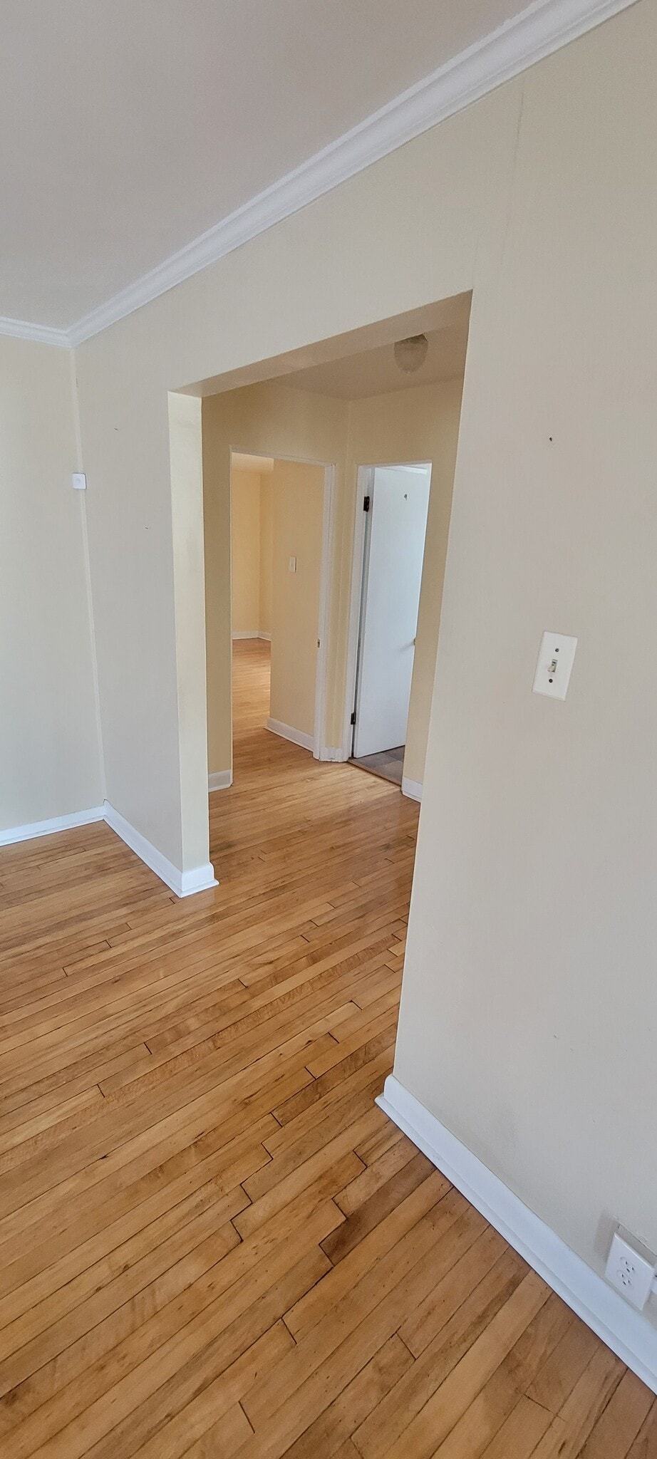 View from the living room looking at bedroom and bathroom doors. - 814 Atchison Ave