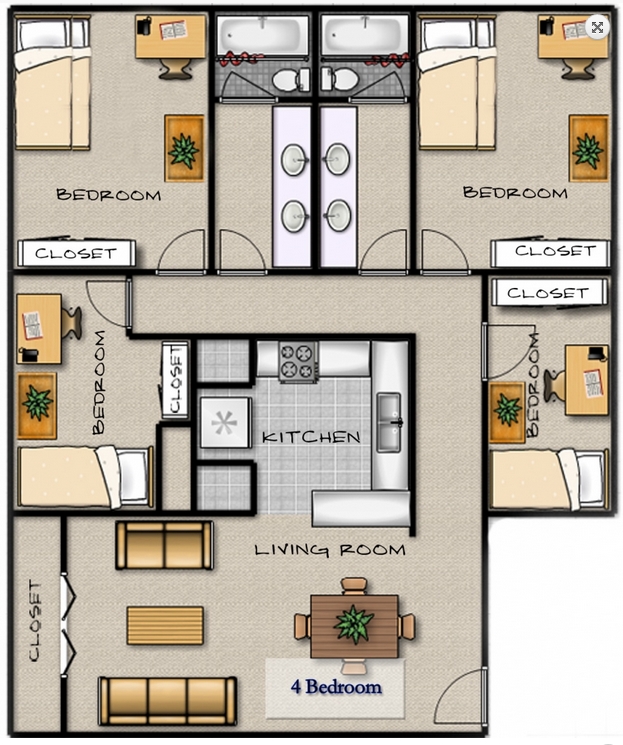 4 Bedroom Combination - King Henry Apartments- BYU Student Housing