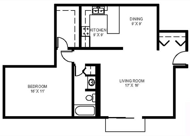 One Bedroom D - Buffalo Creek Apartments