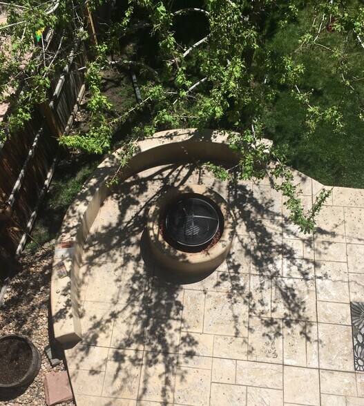 Backyard - Firepit with Large Sitting Wall; Second Shaded Patio Area for Large Table - 5736 S. Garland Way