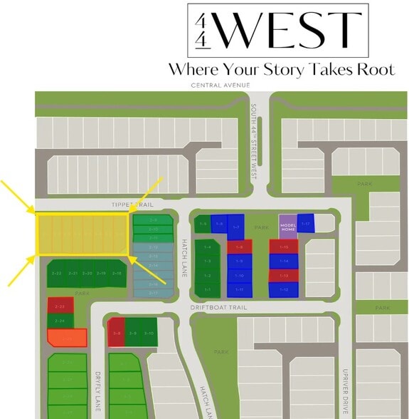 Neighborhood lot map for Tippet Trail Townhomes within the active lifestyle 44 West master-planned c - 4510 Tippet Trl