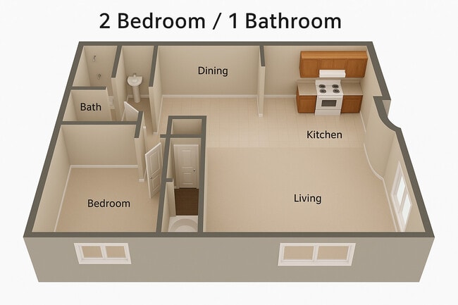 2 Bedroom/ 1 Bath - Laredo House Apartments