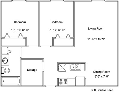 2BR/1BA - Oak Court