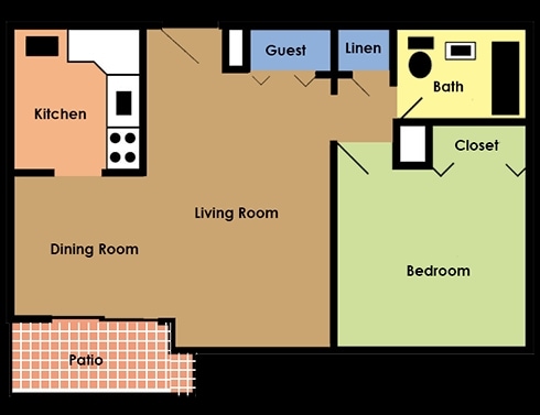 1 Bedroom Small (750 sq ft.) - Executive Towers Apartments