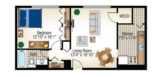 1BR/1BA - Sheffield House Apartments