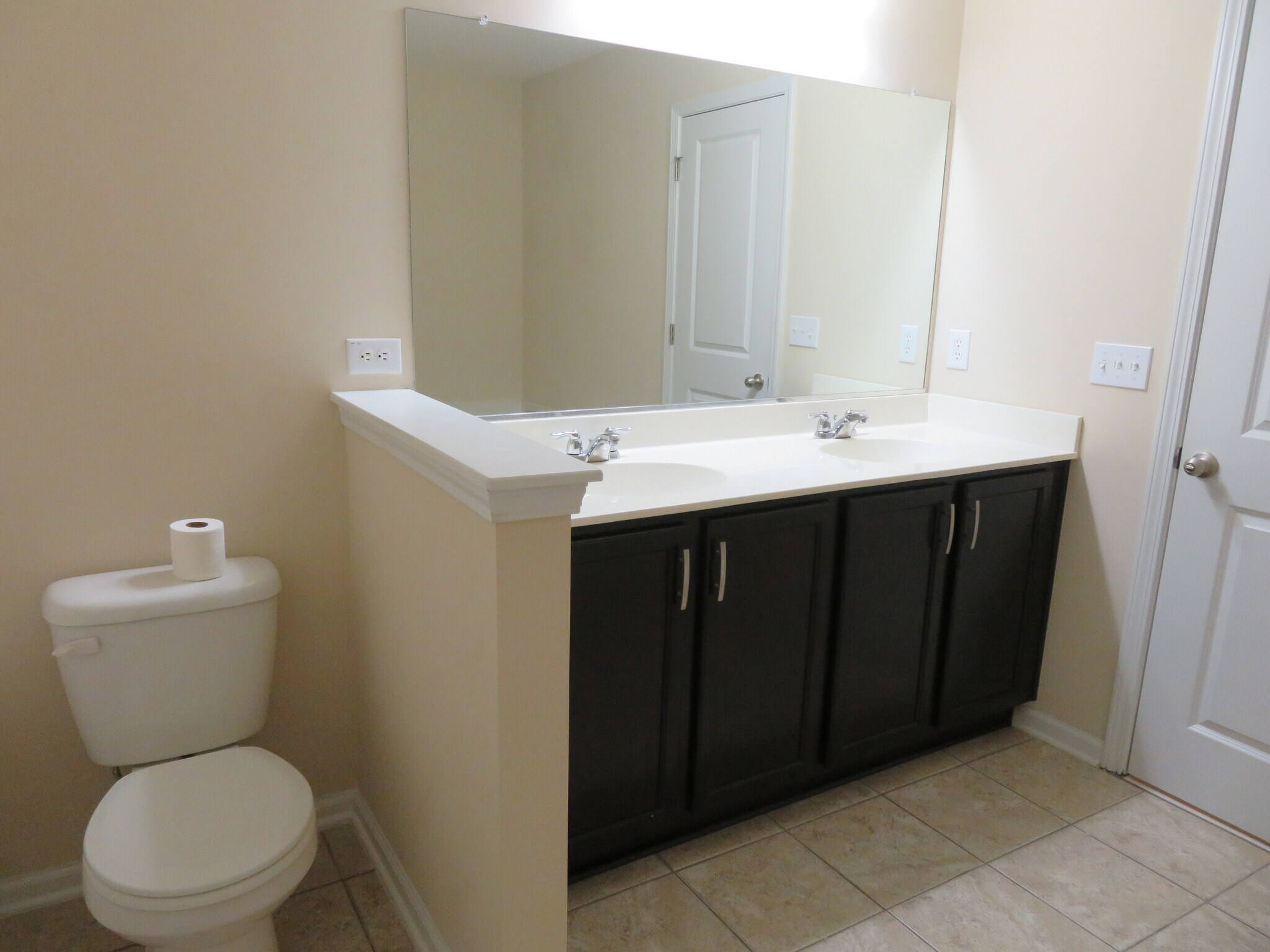 Master Bath double sink espresso vanity, toilet, & tile flooring - 2496 Stadium Dr