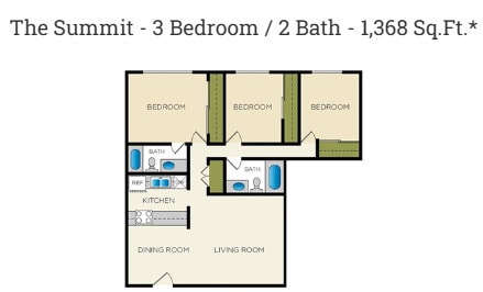 Comfortable and modern 3-bedroom, 2-bath floorplan offering 1,386 sq ft of living space - Evria Terraces (NEW) Apartments