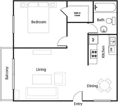 Floor plan image showing 1 Bedroom 1 Bathrooms at approximately 700 square feet. - Casa De La Mesa