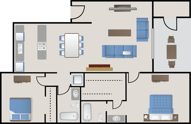 960sqft 2 bed2bath.png - Stratton Park Apartments