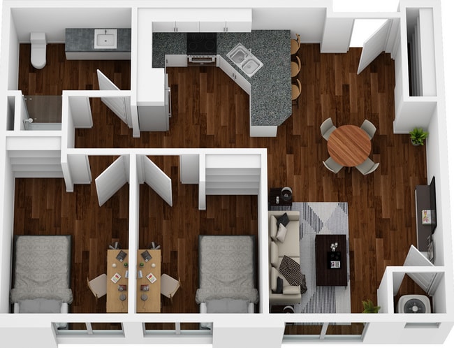 Renovated 2 Bedroom Floor Plan. - The Park at 1824 Student Apartments