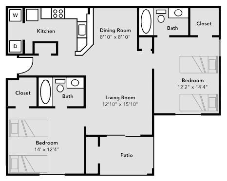 2x2 - Two Bedroom - University Village
