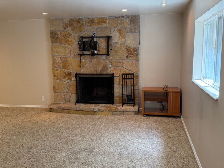 Basement Family room fireplace - 1453 E Vintry Cir