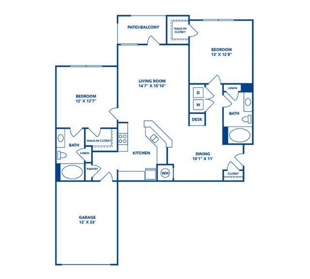 2 Bedroom | 2 Bath | 1186 SF | Attached Garage - Carrington Park at Huffmeister Apartments