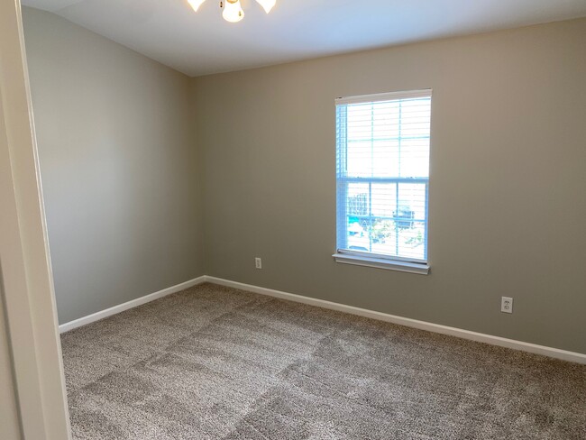 Owners Bedroom faces common area, with vaulted ceiling, new paint, and ceiling fan - 1101 Downs Blvd