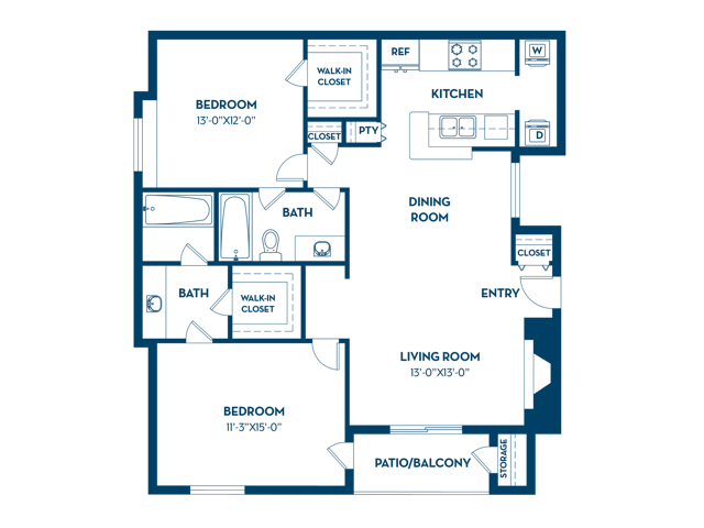 2 Bedroom | 2 Bath | 1030 SF - The Augusta Apartments