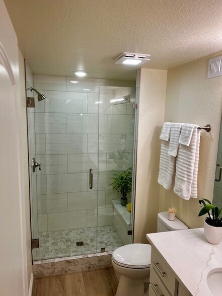 Shower with custom tile and floor pan - 28011 E Otero Pl